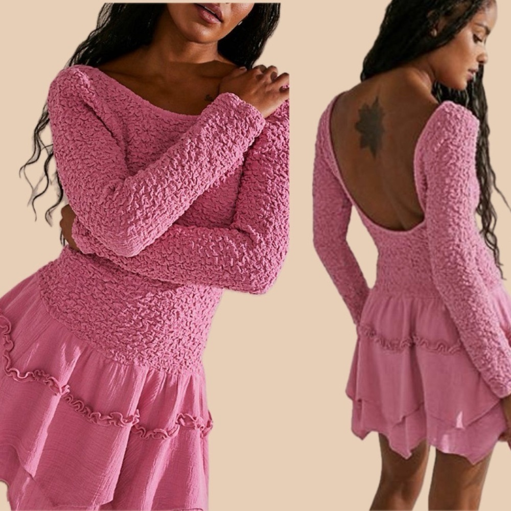 Free People What A Time Drop-Waist Mini Dress NWT Pink - Picture 3 of 16